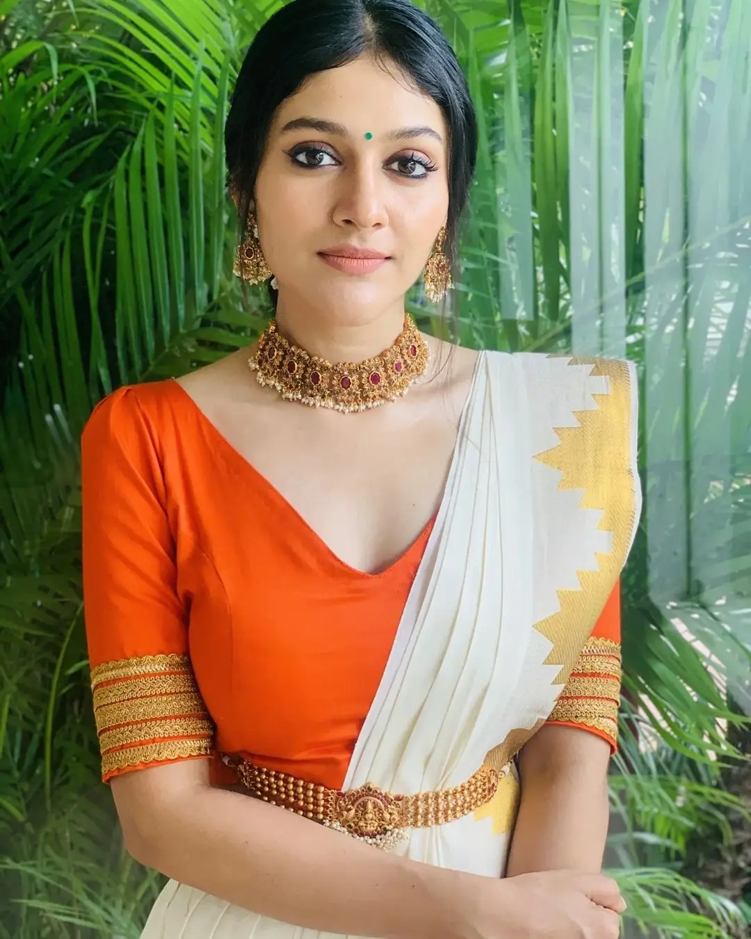 malayalam actress anarkali nazar in white lehenga red choli